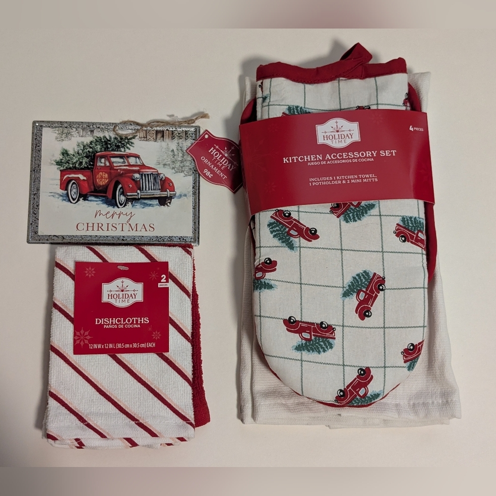 Christmas Farmhouse Truck 7 Piece Kitchen Accessory Set